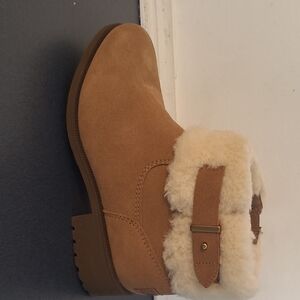 UGG Chestnut Suede Boots with Fur Accent